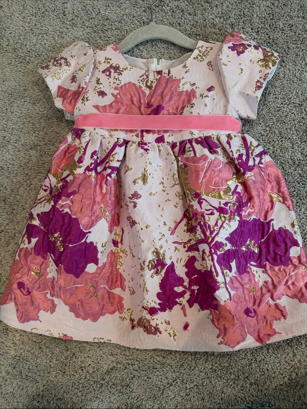 Joan Calabrese Pink and Fuchsia Floral Dress with Gold Accents